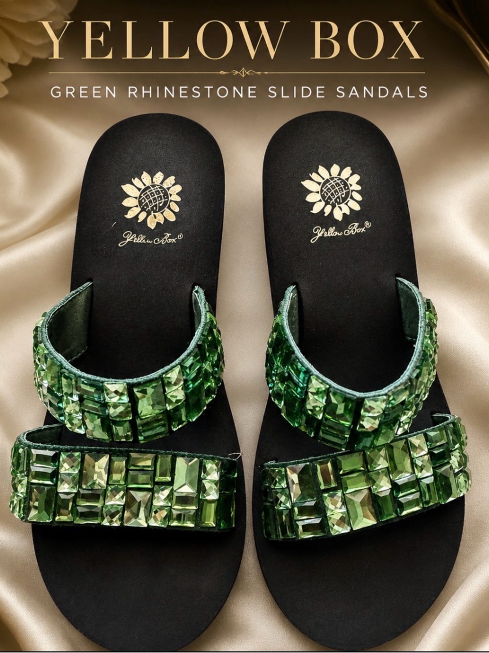 Yellow Box Green Rhinestone Slide Sandals Sparkle Embellished Comfort Slides 7